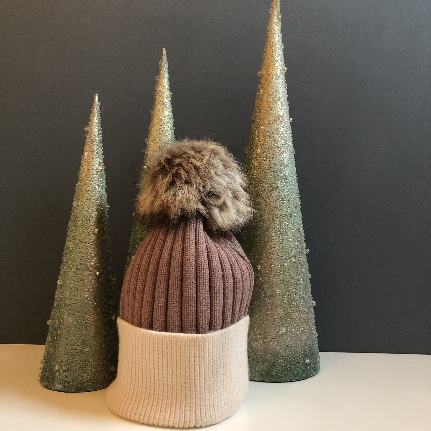 Bobble Hat - Beige and Cream