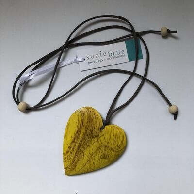 Adjustable Suede Necklace with Yellow Wooden Heart Pendant