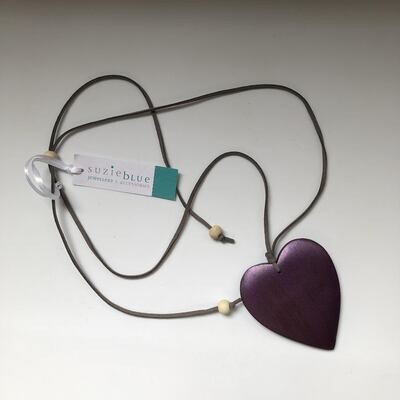 Adjustable Suede Necklace with Purple Wooden Heart Pendant