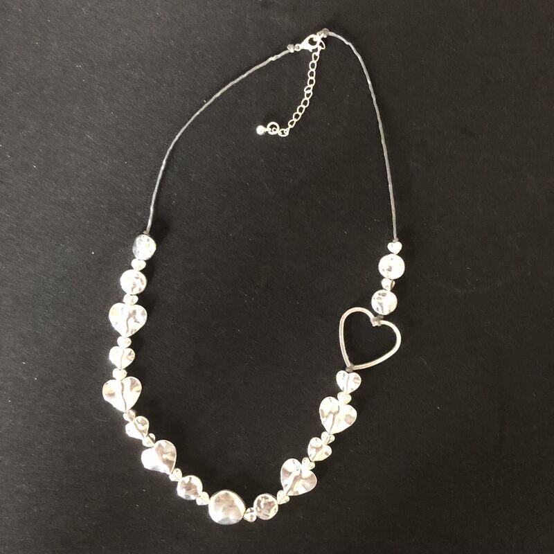 Silver Plated Beaten Heart Necklace