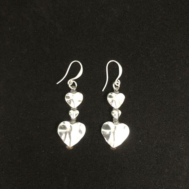 Silver Plated Beaten Heart Earrings