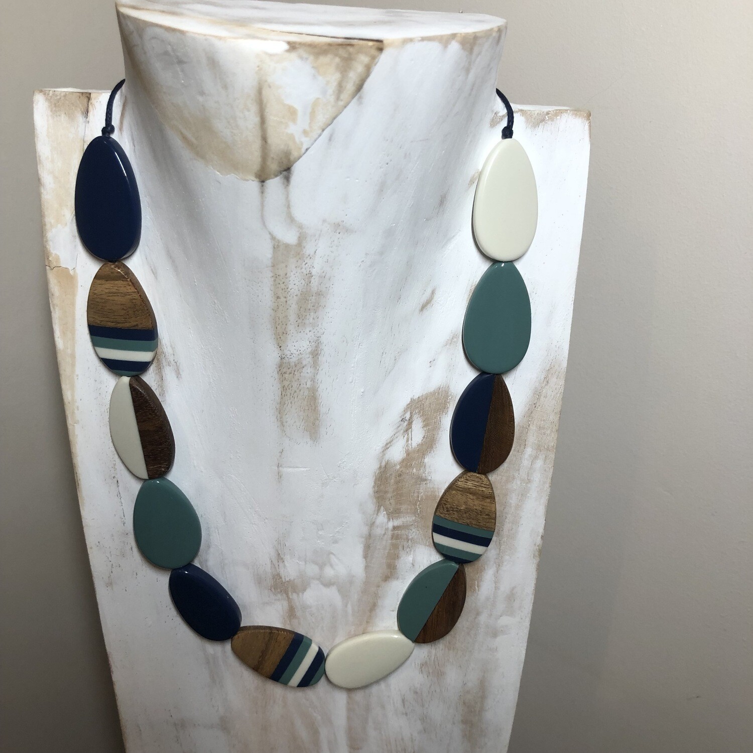 Resin and Wood Blue Necklace
