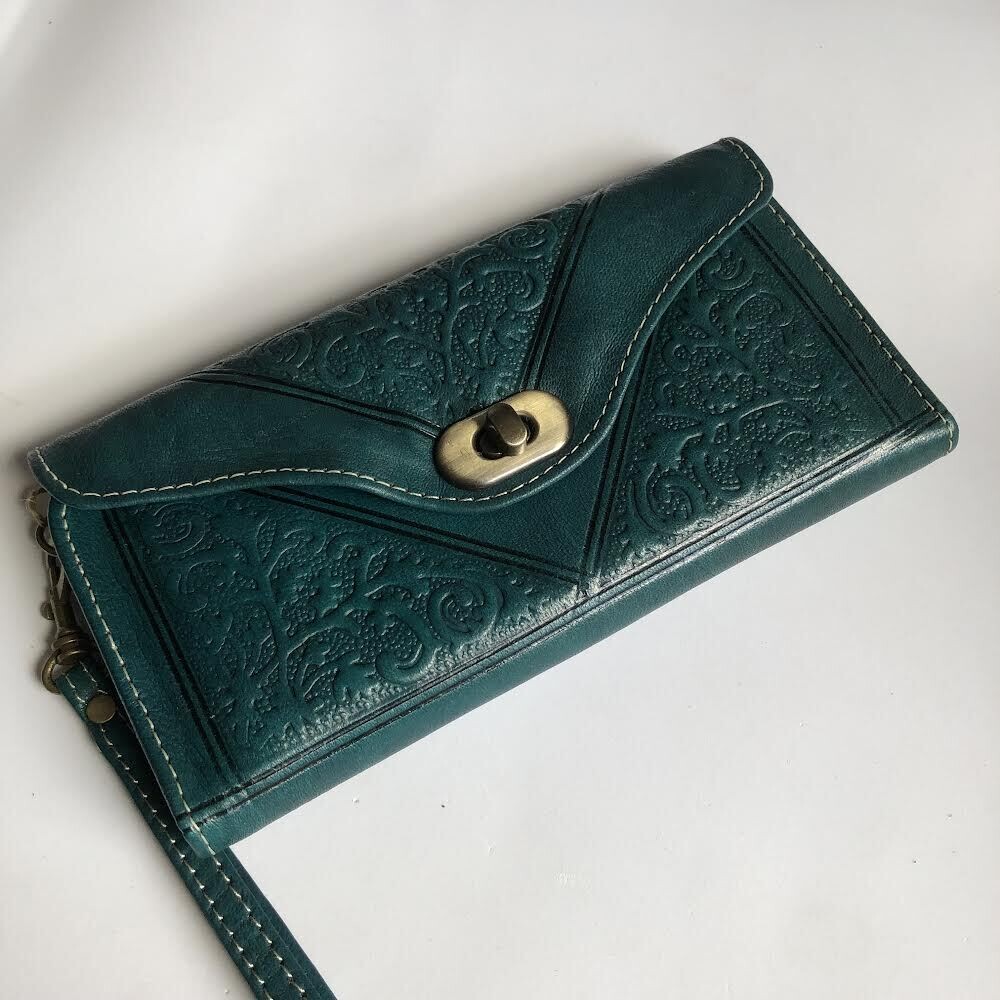 Leather Purse Clutch Bag - Teal