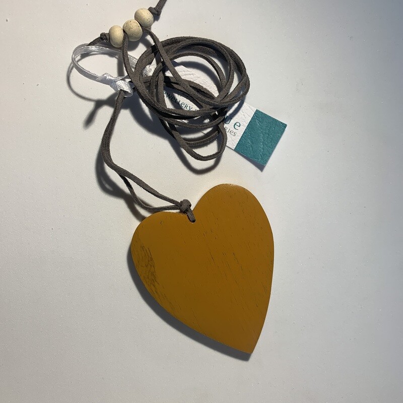 Adjustable Suede Necklace with Mustard Wooden Heart Pendant