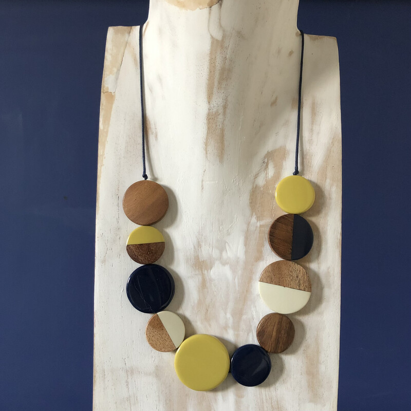 Resin and Wood Mustard Disc Necklace