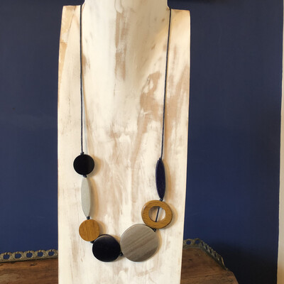 Wooden Mixed Shape Navy Necklace