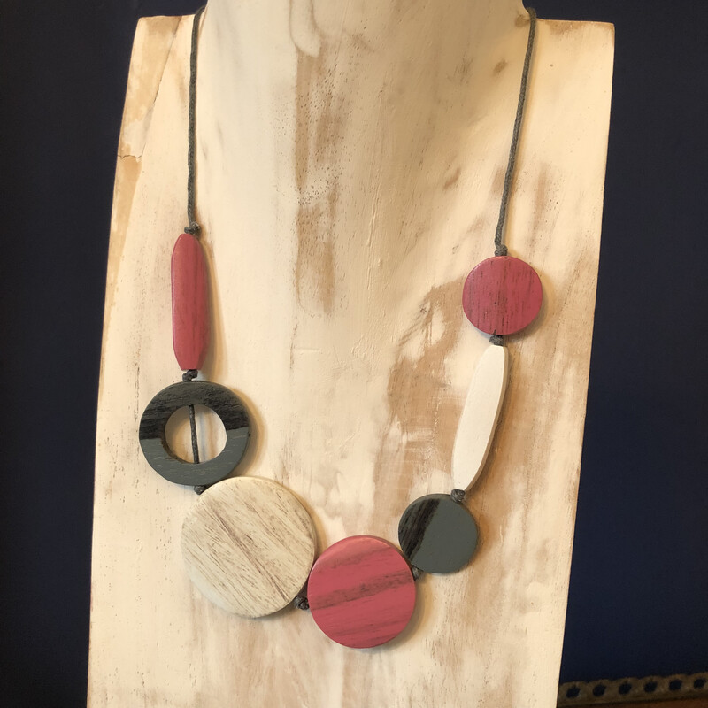 Wooden Mixed Shape Pink Necklace 