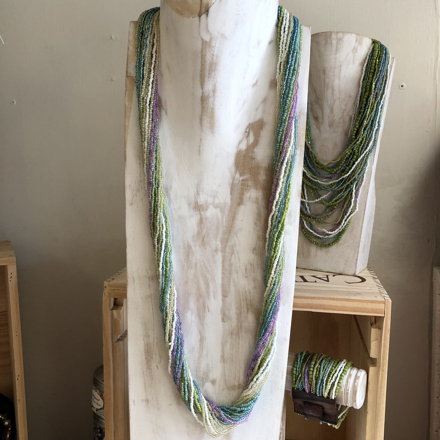 Long Beaded Green Necklace 