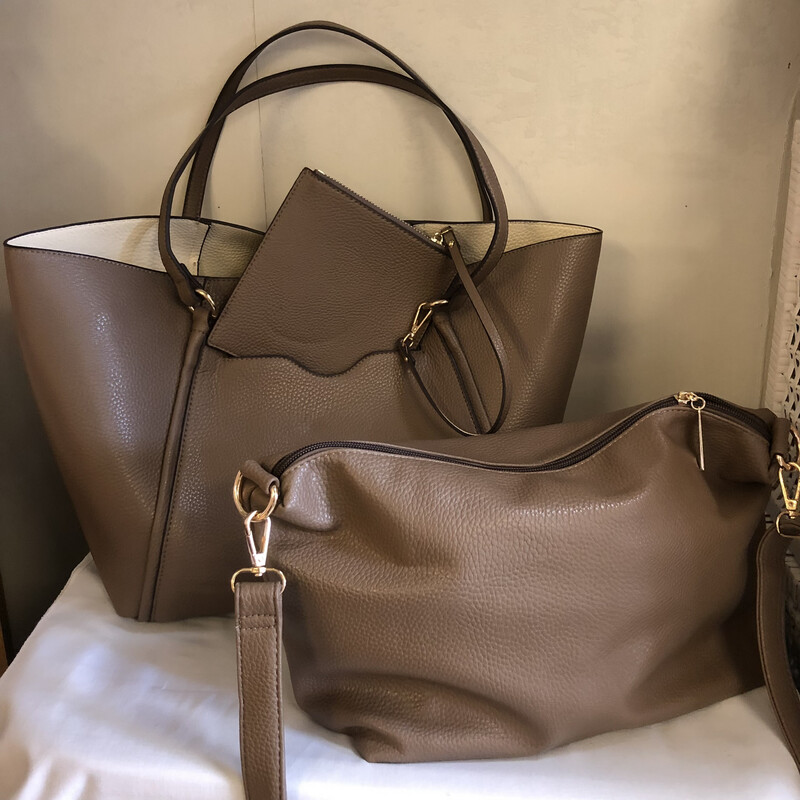 Light Brown Tote With Crossbody Bag