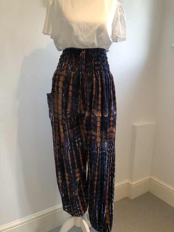 Bali Style Trousers - Blue And Rust