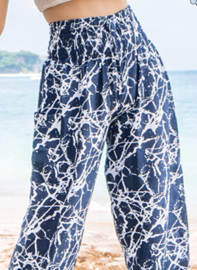 Bali Scribble Design Trousers - Blue 