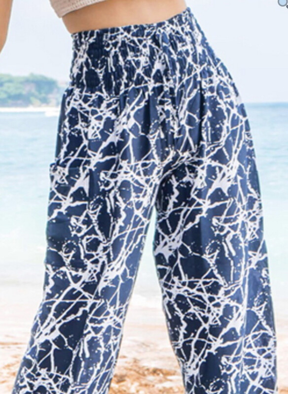 Bali Scribble Design Trousers - Blue 