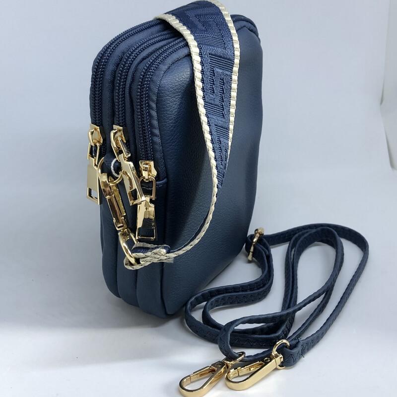 Dark Blue Crossbody 3 zipped Bag with two straps