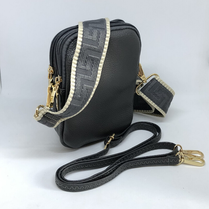 Dark Grey Crossbody 3 zipped Bag with two straps