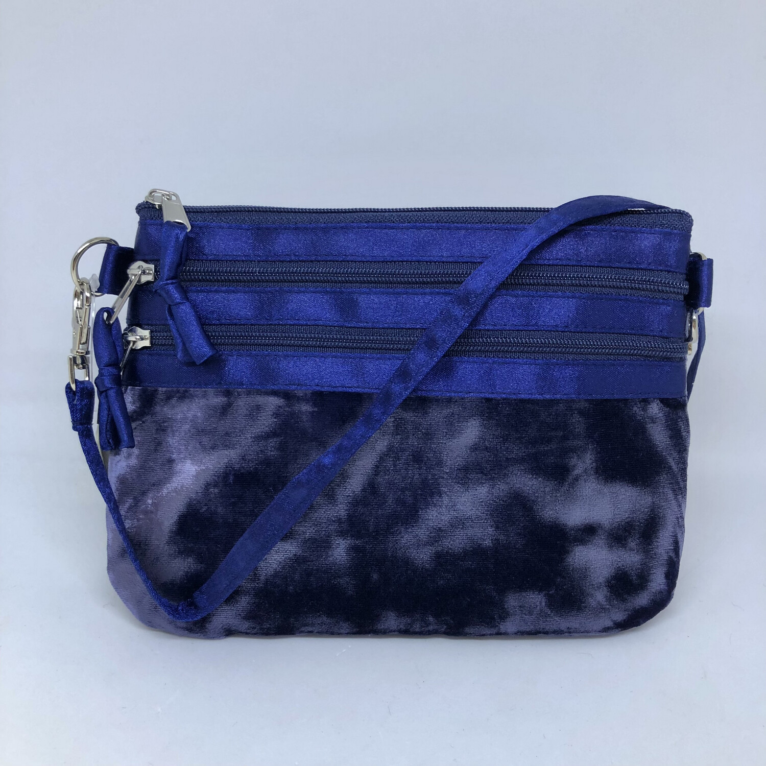 Navy Velvet 3 Zip Pouch Bag