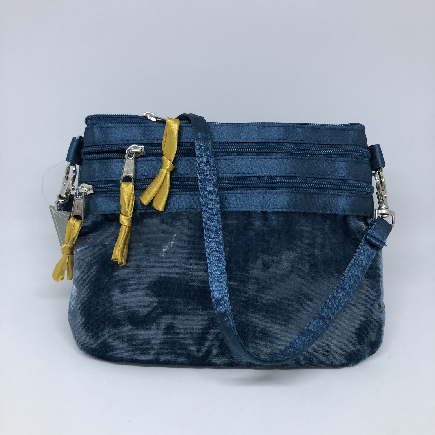 Teal  Velvet 3 Zip Pouch Bag