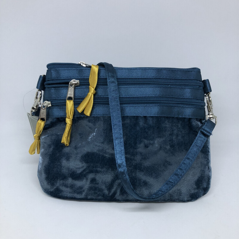 Teal  Velvet 3 Zip Pouch Bag