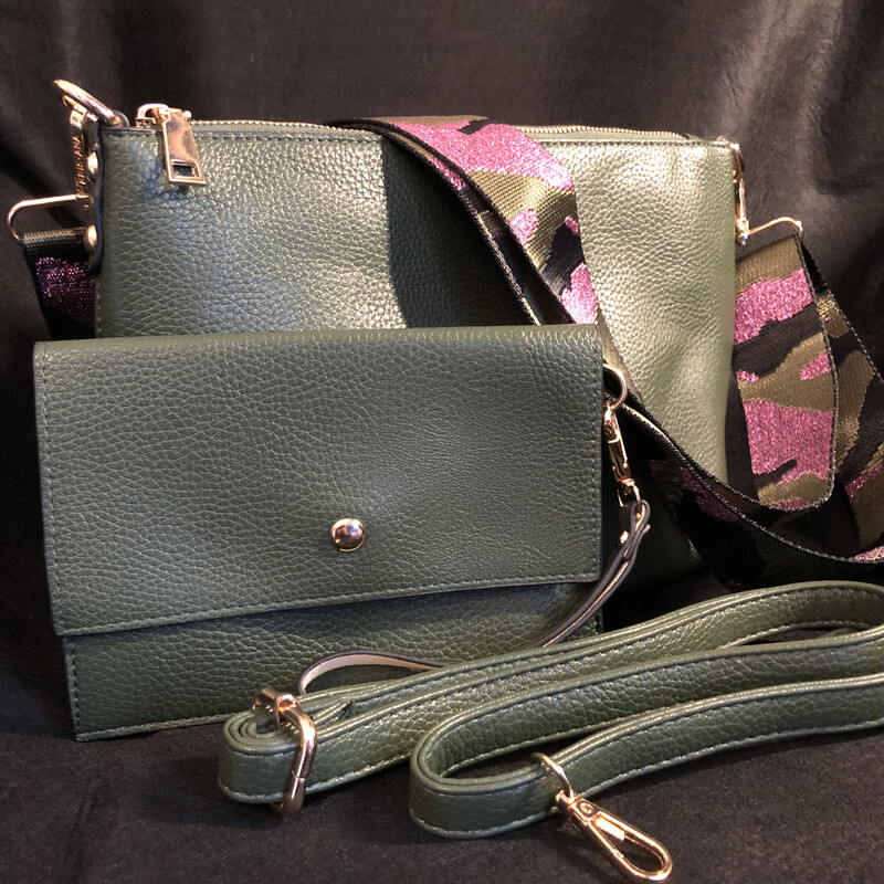 Khaki Green Crossbody Bag with two straps