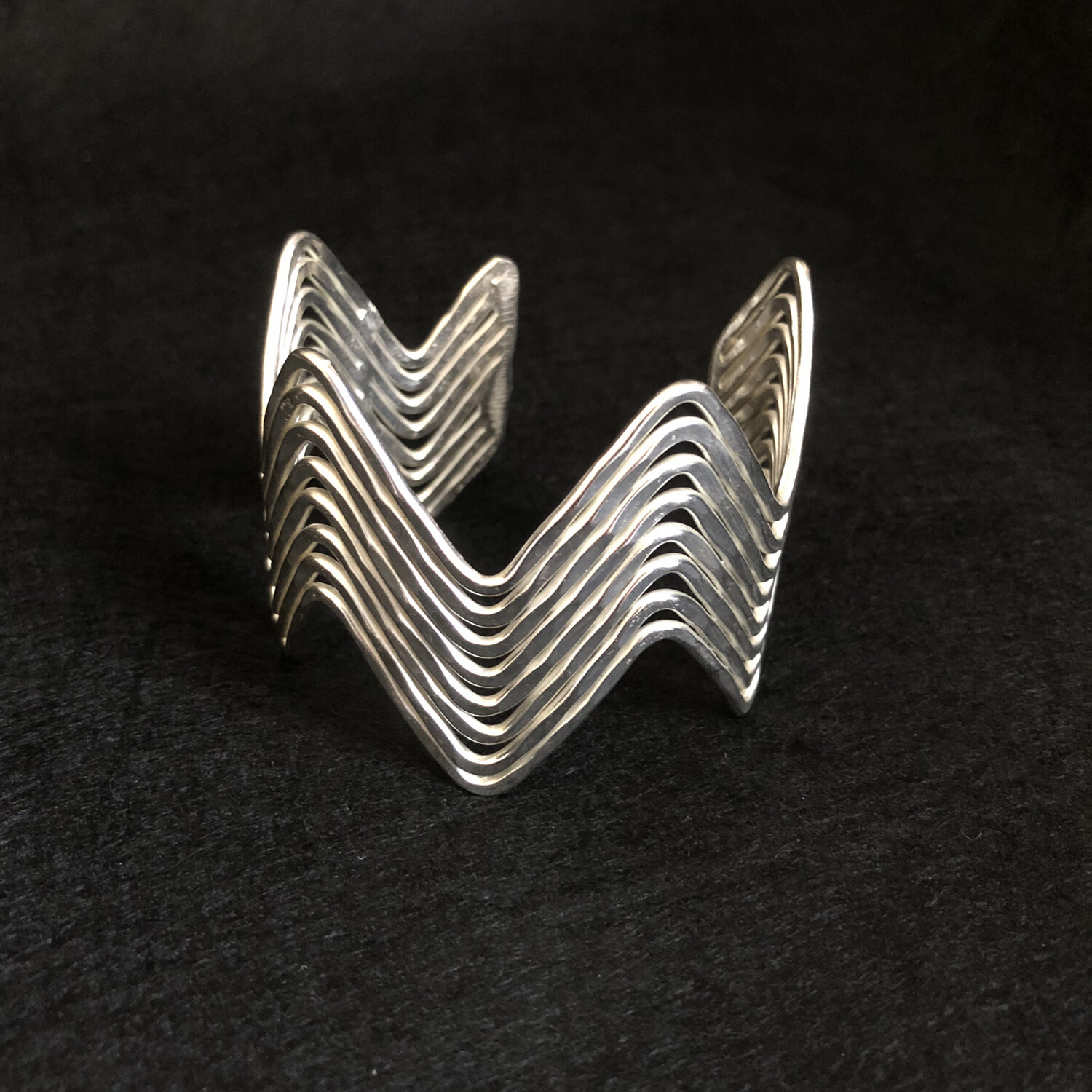 Silver Coloured Beaten Metal Zig Zag Cuff