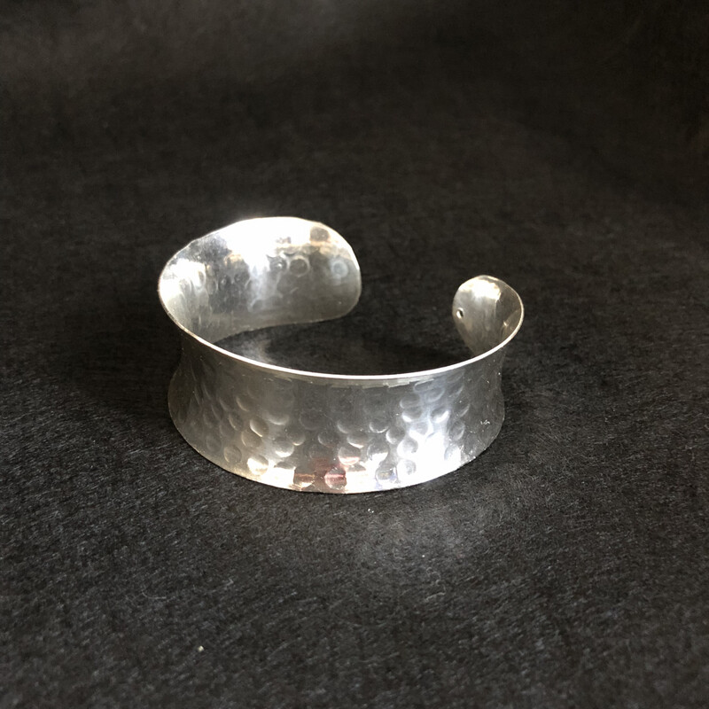 Solid Beaten Silver Coloured Metal Cuff