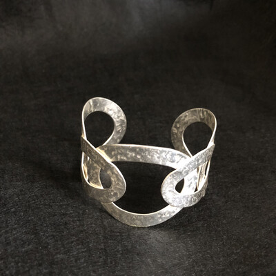 Beaten Silver Coloured Metal Ring Cuff