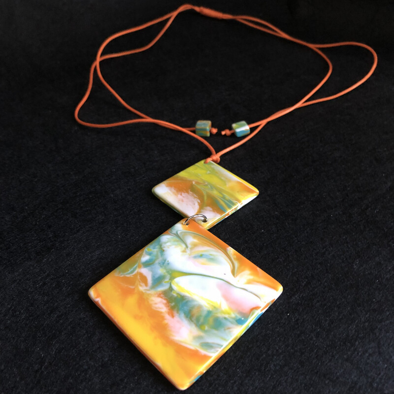 Orange Marbled Resin Pendant Necklace