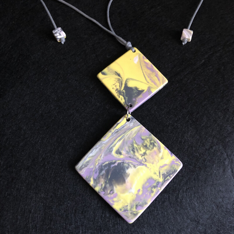 Purple Marbled Resin Pendant Necklace