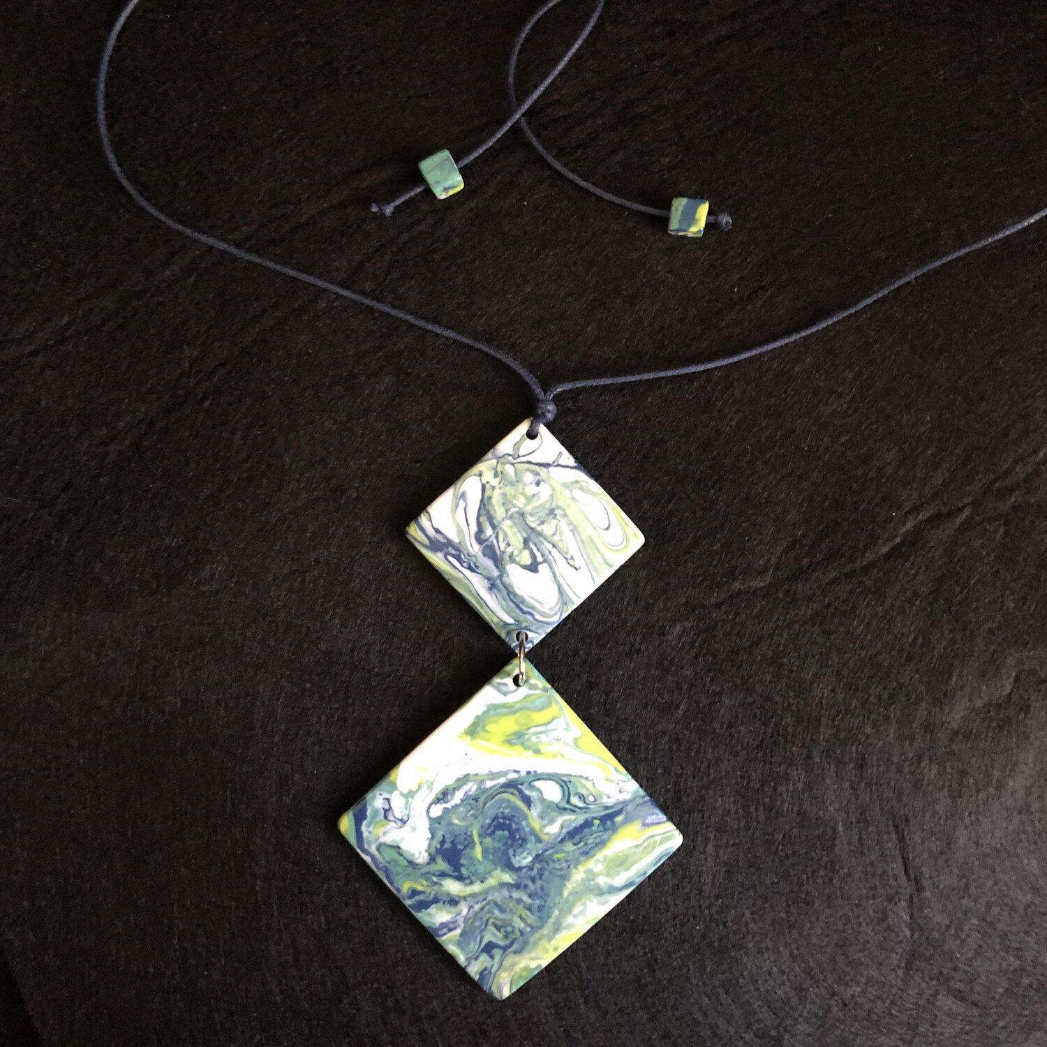 Blue Marbled Resin Pendant Necklace