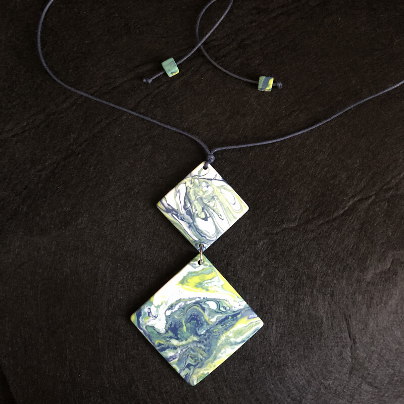 Blue Marbled Resin Pendant Necklace