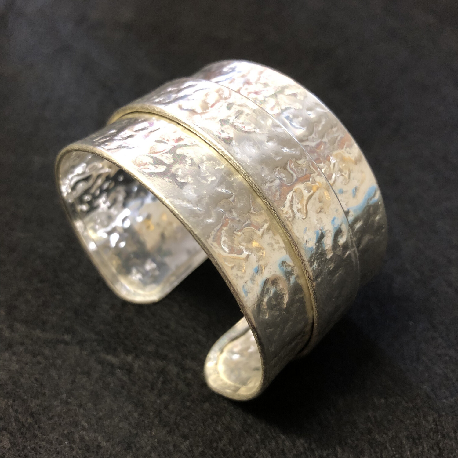 Solid Beaten Silver Coloured Metal Cuff