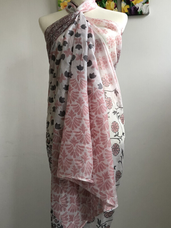 Pink and Grey Fine Cotton Sarong
