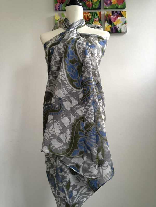 Grey and Dark Green Fine Cotton Sarong