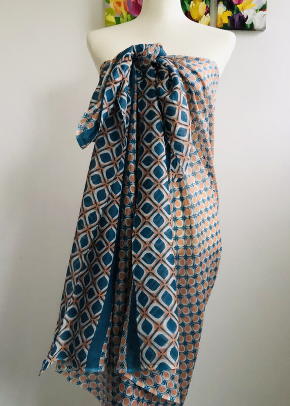 Orange and Blue Fine Cotton Sarong