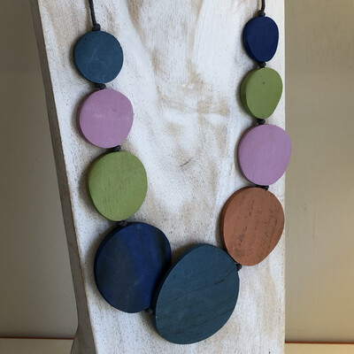 Graduated Wooden Multi Coloured Disc Necklace