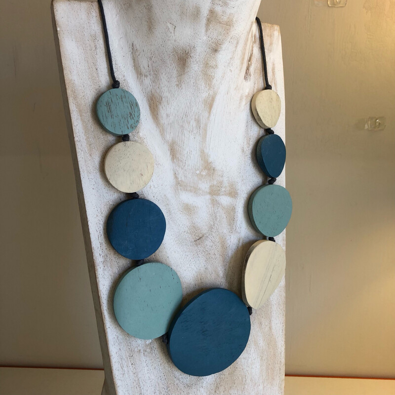 Graduated Wooden Teal Disc Necklace