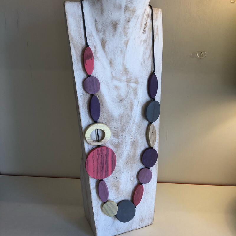 Long Lilac and Pink Mixed Shape Wooden Necklace