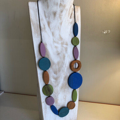 Long Multi Coloured Mixed Shape Wooden Necklace
