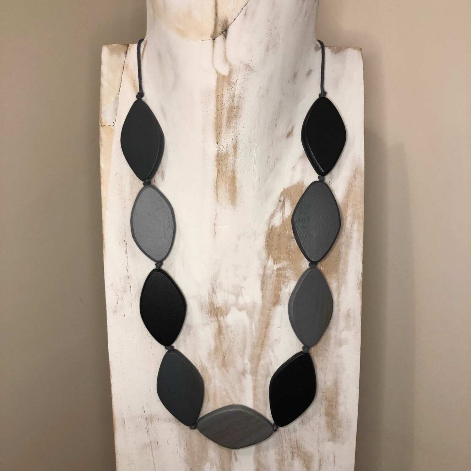 Long Grey Wooden Leaf Necklace