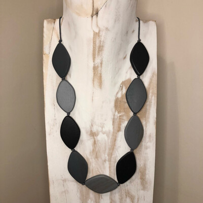 Long Grey Wooden Leaf Necklace