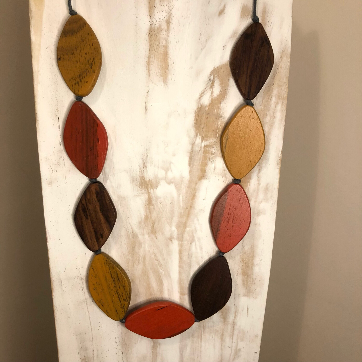Long Orange Wooden Leaf Necklace