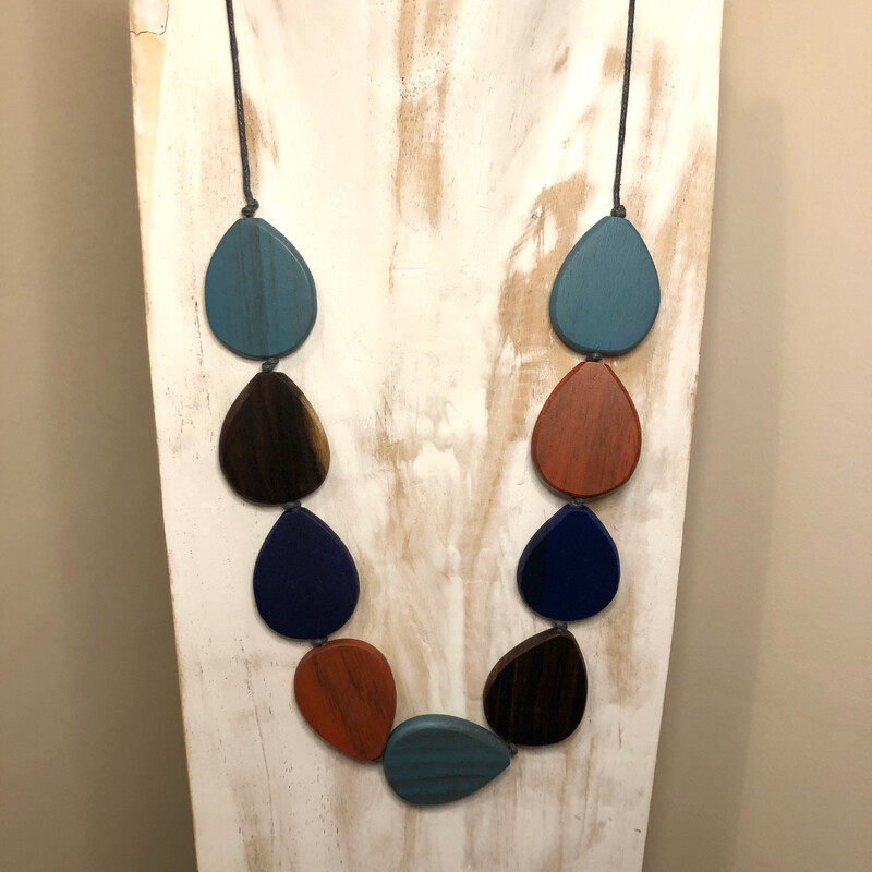 Wooden Orange Teardrop Necklace