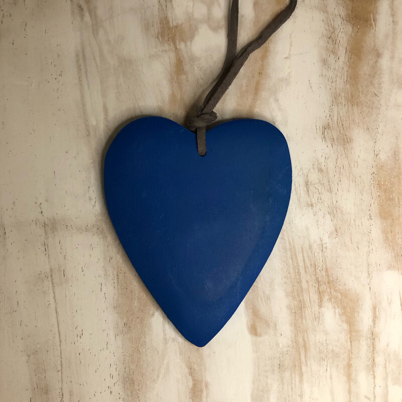 Blue Wooden Heart Pendant Necklace