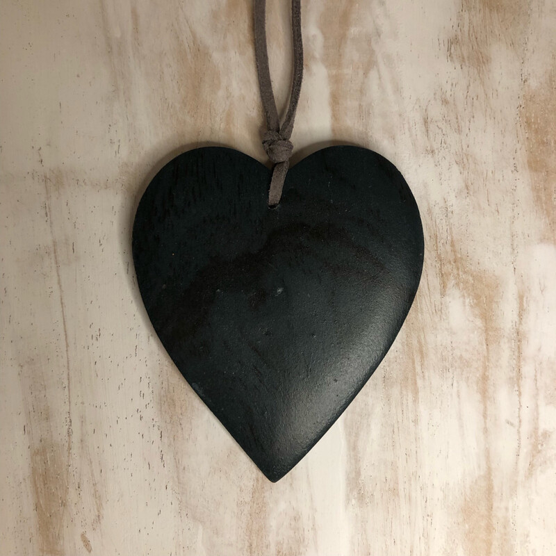 Dark Green Wooden Heart Pendant Necklace