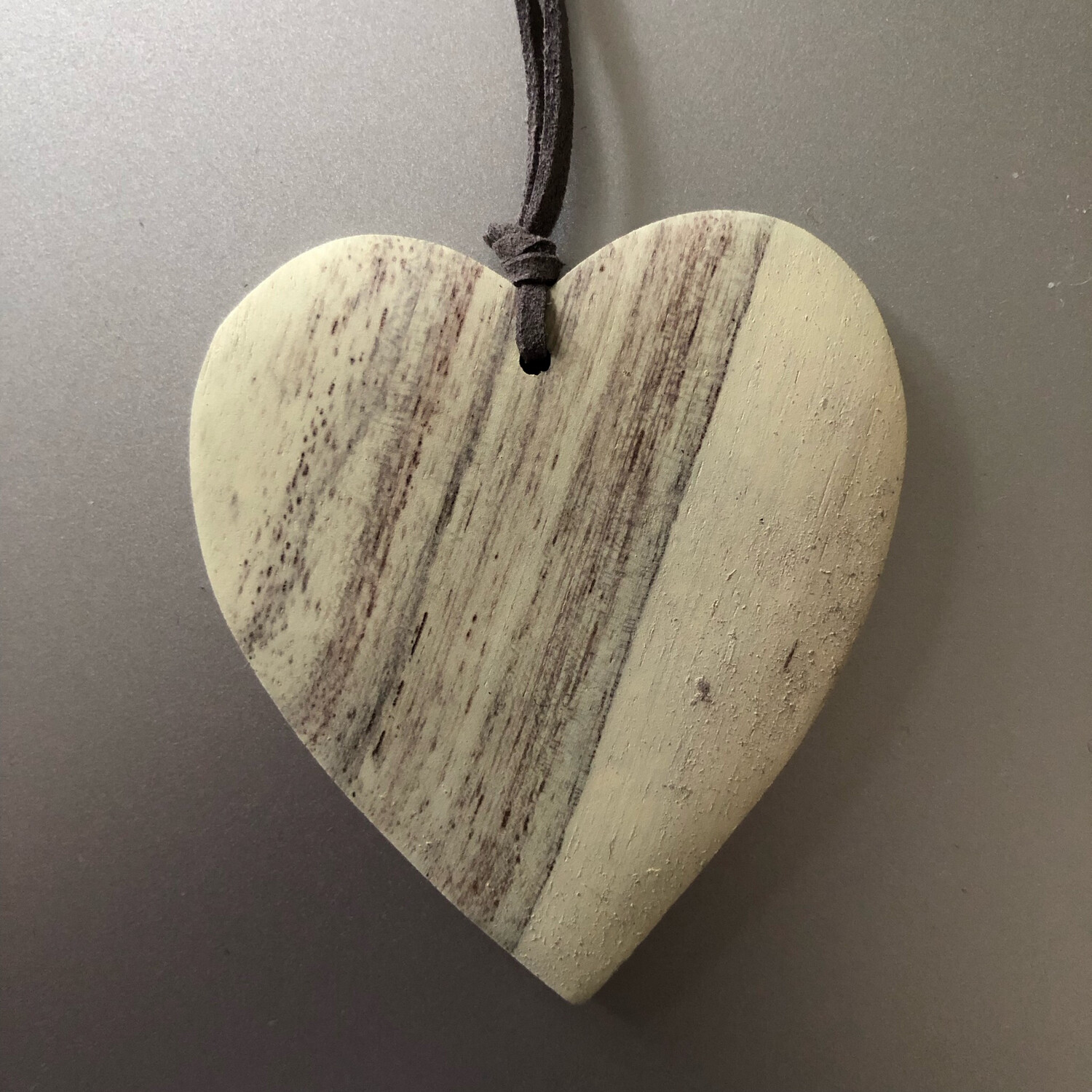 Cream Wooden Heart Pendant Necklace