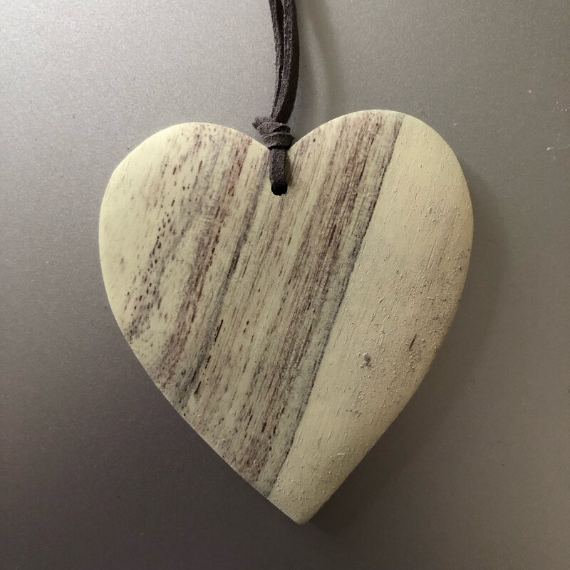 Cream Wooden Heart Pendant Necklace
