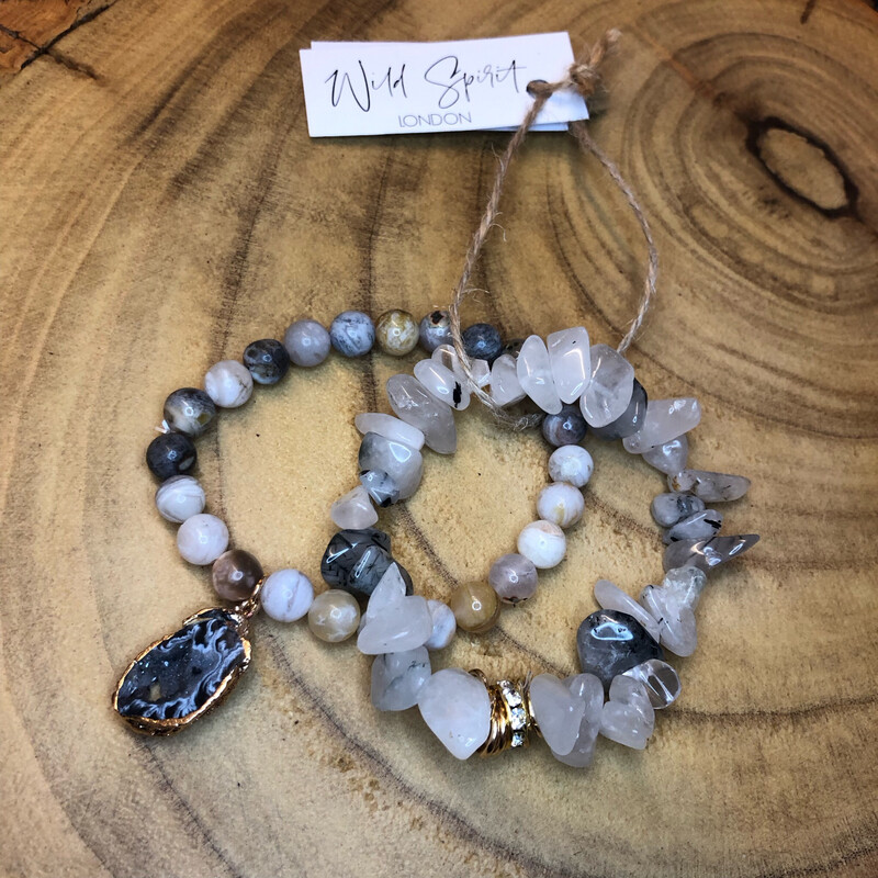 Moonlight Set of 2 Natural Stone Bracelets