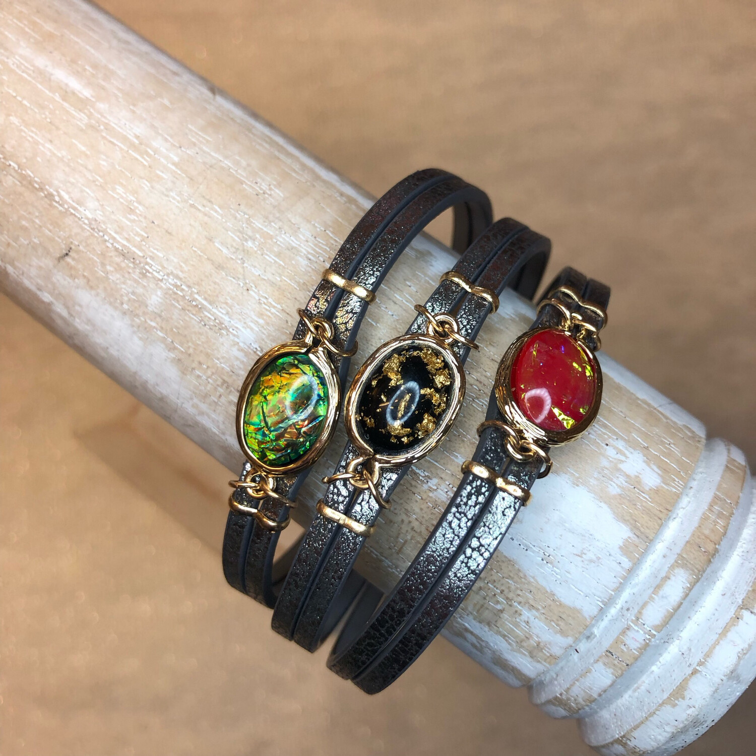 Gunmetal Gem Wrap Bracelet