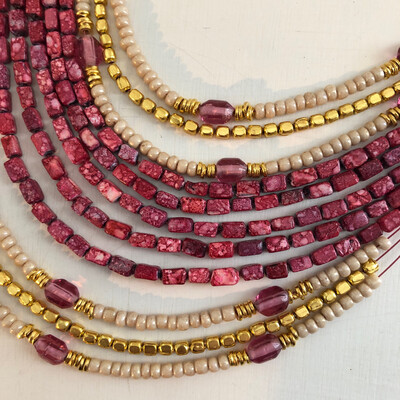 Pink Multi Strand Beaded Collar Necklace