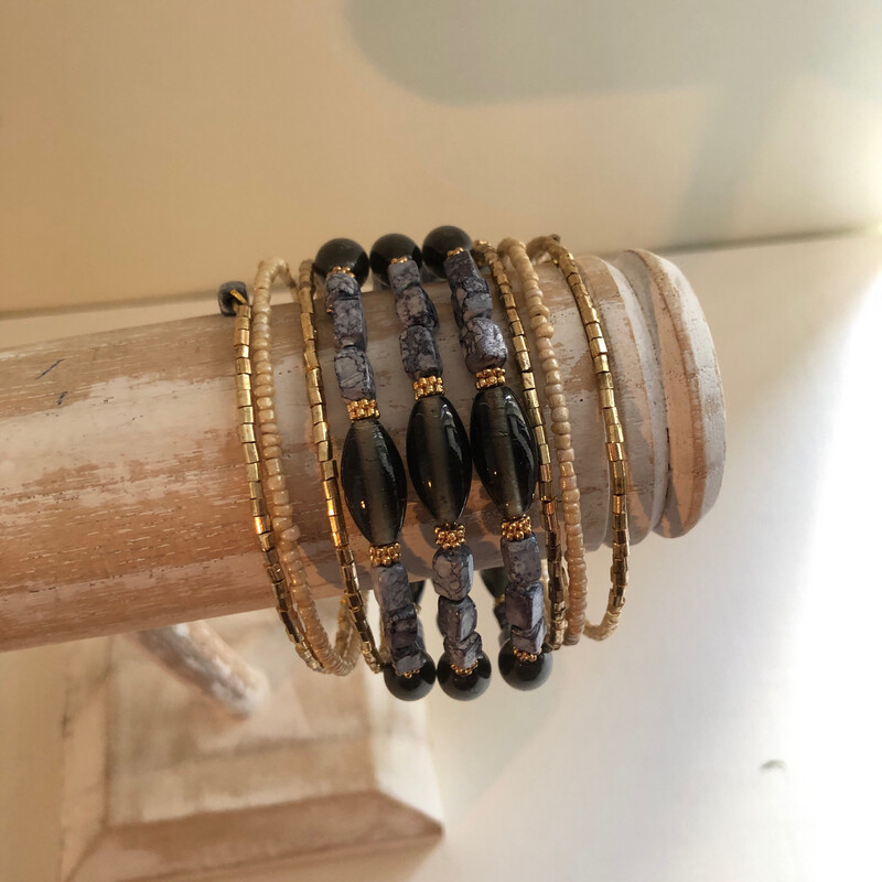 Grey Beaded Spiral Bracelet