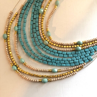 Turquoise Multi Strand Beaded Collar Necklace